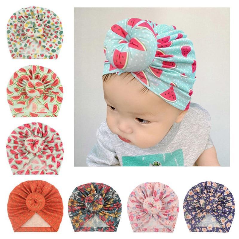 Bonnet Bébé Turban Moderne Luxe Motif Donut Bébé Casquette Coton Imprimé Fruits Fleurs Bébé Fille Design