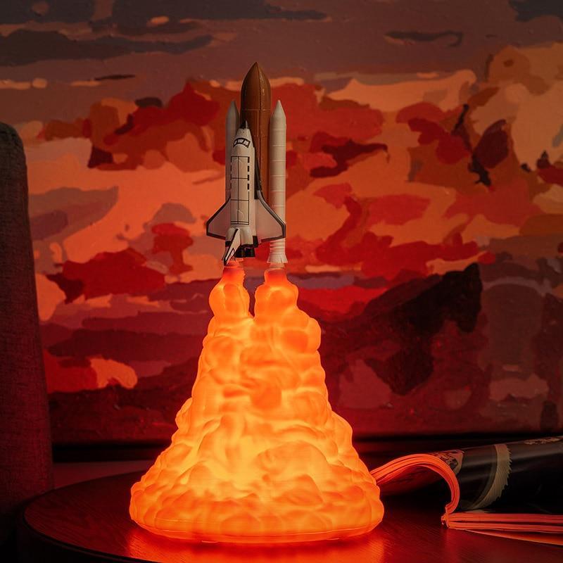 Veilleuse populaire pour enfants : Lampe Navette Spatiale et Lampes Lune, imprimées en 3D pour les amateurs d'espace - Lampe Fusée