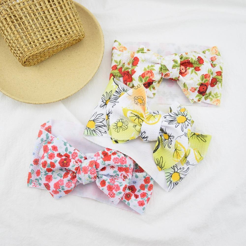 Bandeau de luxe moderne à nœuds pour bébés et enfants, avec motif floral, élastique, accessoires pour cheveux, noué pour filles