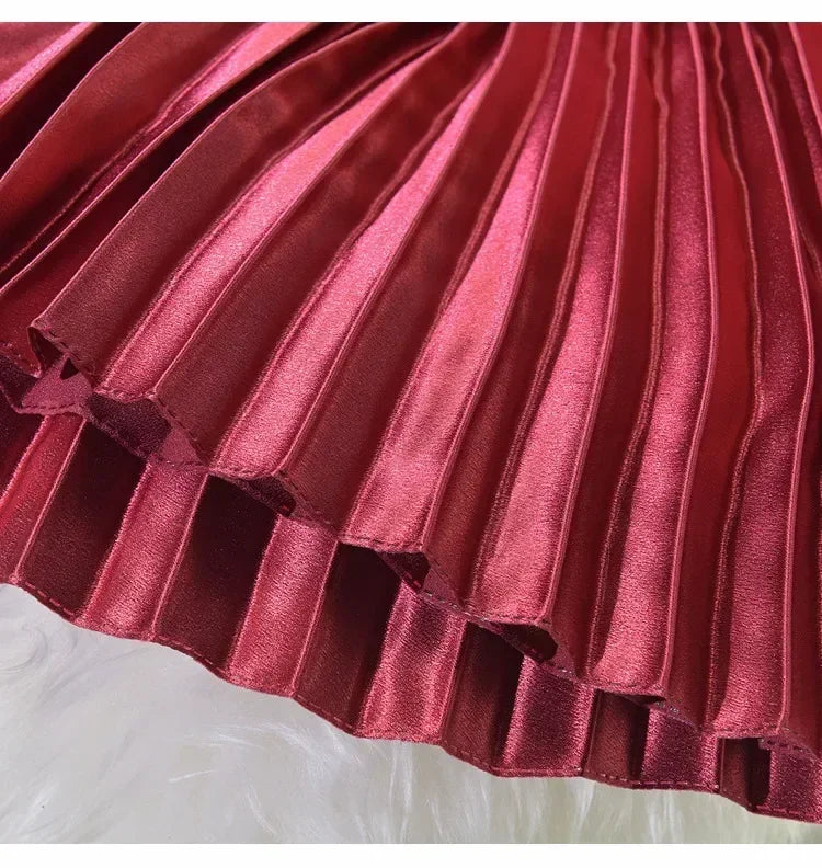 Jupe plissée classique en velours doré Taille haute style rétro Mode Femme de bureau Jupe longue plissée Jupe en velours d'hiver 90cm de long
