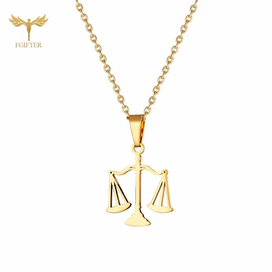 Ensemble collier pendentif boucles d'oreilles Balance en acier inoxydable Accessoires Femme Déesse de la Justice Symbole de l'Équité Bijoux Femme