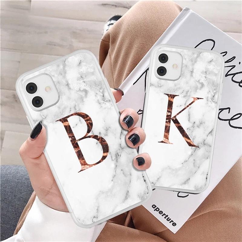 Coque de téléphone en marbre blanc A-Z pour iPhone 12 Mini, étui arrière en silicone souple, coque de téléphone personnalisable, protection de luxe pour écran et appareil photo, coque antichoc souple