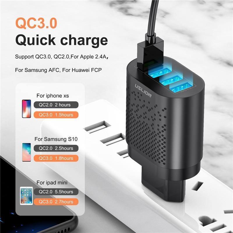 Chargeur USB Portable 3A Charge Rapide 3.0 Chargeur de Téléphone Mobile 4 Ports 48W Chargeurs Muraux Rapides