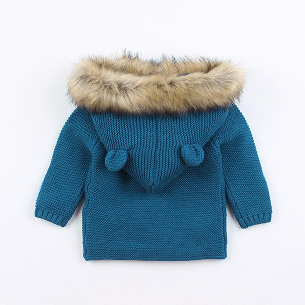 Manteau à capuche en tricot chaud d'hiver de luxe moderne pour nouveau-né garçon ou fille, avec col en fourrure pour garçons et filles