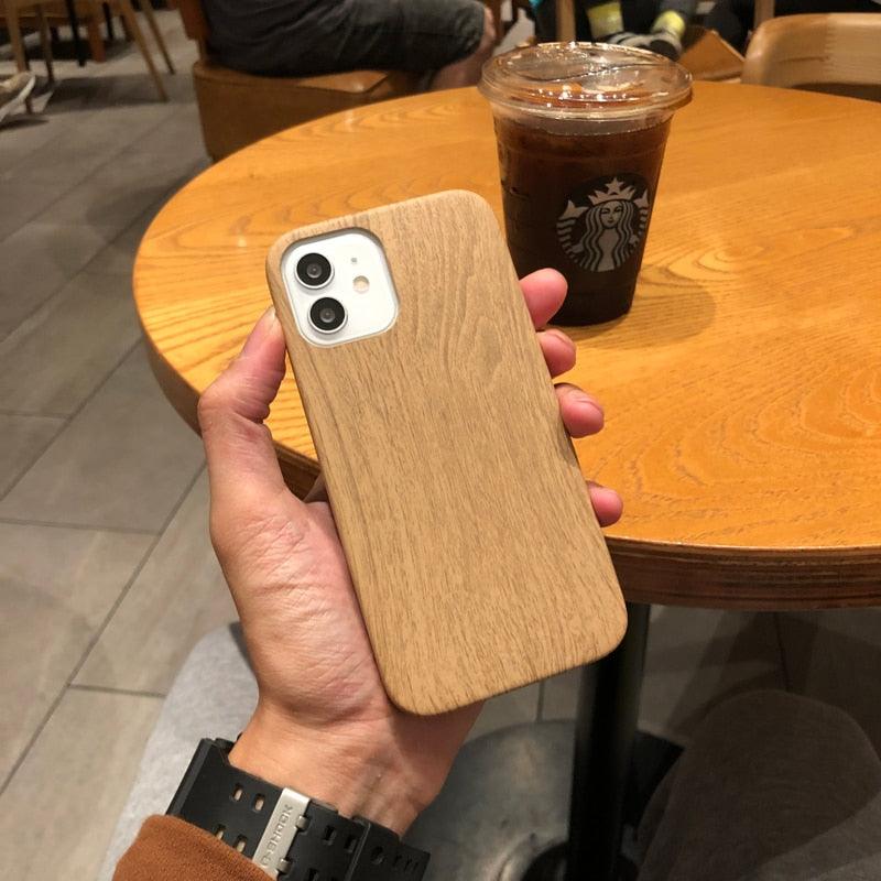 Coque de téléphone de luxe en bois simple pour iPhone 12 11 Pro Max Mini XS X XR 7 8 Plus SE Rétro Nouveau design naturel en bois de bambou doux et écologique Coque de protection pour téléphone