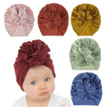 Turban pour bébé fille en coton tricoté, fait main avec fleur plissée, style élégant