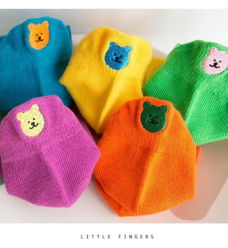 5 paires de chaussettes d'été et de printemps respirantes multicolores brodées de dessins animés pour nouveau-nés garçons et filles