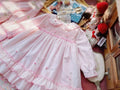 Robe rose à smocks faite main de luxe pour bébé fille, à manches longues, printemps automne
