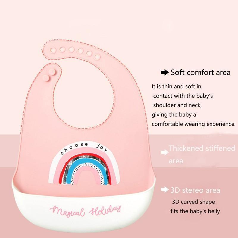 Bavette Bébé en Silicone Alimentaire Étanche pour Nouveau-né Garçon Fille Serviette d'Alimentation Chiffon Rot pour Enfants