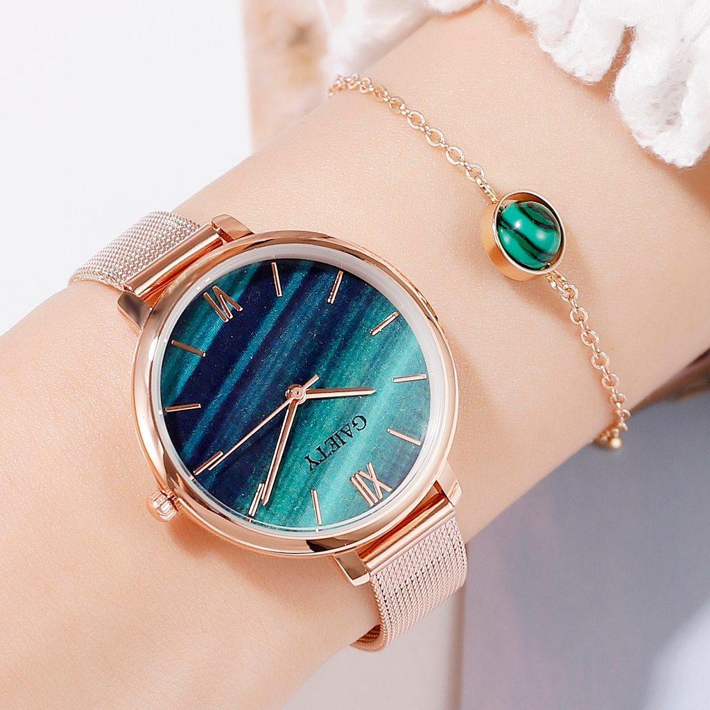 Ensemble de luxe Montre Femme Or Rose Perceuse à Eau Bracelet Montre Bijoux Dames Femme Heure Décontractée Montres à Quartz Pour Femmes et Filles