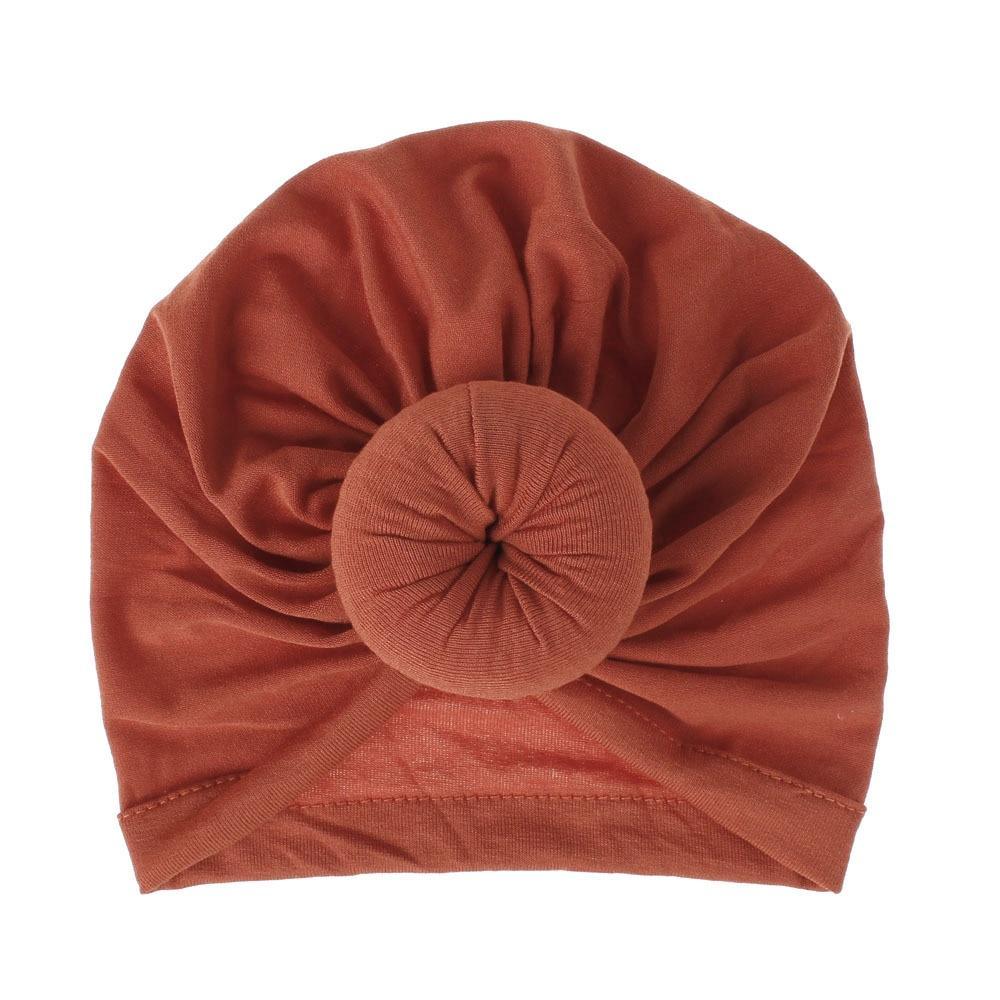 Turban pour bébé fille en coton tricoté, fait main avec fleur plissée, style élégant