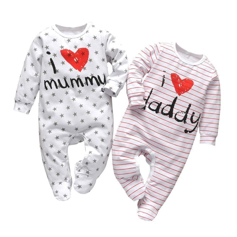 Grenouillère bébé nouveau-né pyjama coton mignon lettre "J'aime papa et maman" manches longues barboteuses vêtements pour bébés enfants