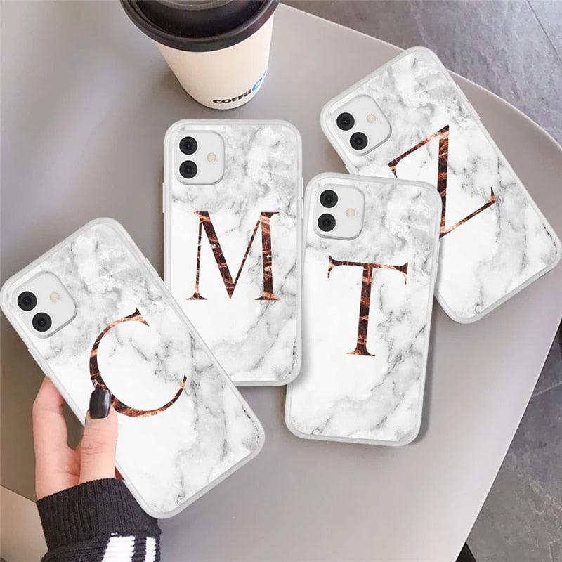Coque de téléphone en marbre blanc A-Z pour iPhone 12 Mini, étui arrière en silicone souple, coque de téléphone personnalisable, protection de luxe pour écran et appareil photo, coque antichoc souple
