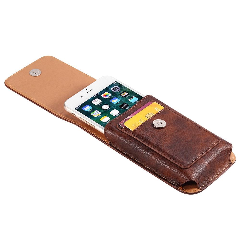 Étui universel en cuir pour iPhone Étui vertical en cuir PU pour hommes avec clip ceinture pour iPhone Sac banane avec clip ceinture pour téléphone portable de 3,5 à 6,3 pouces Housse de téléphone