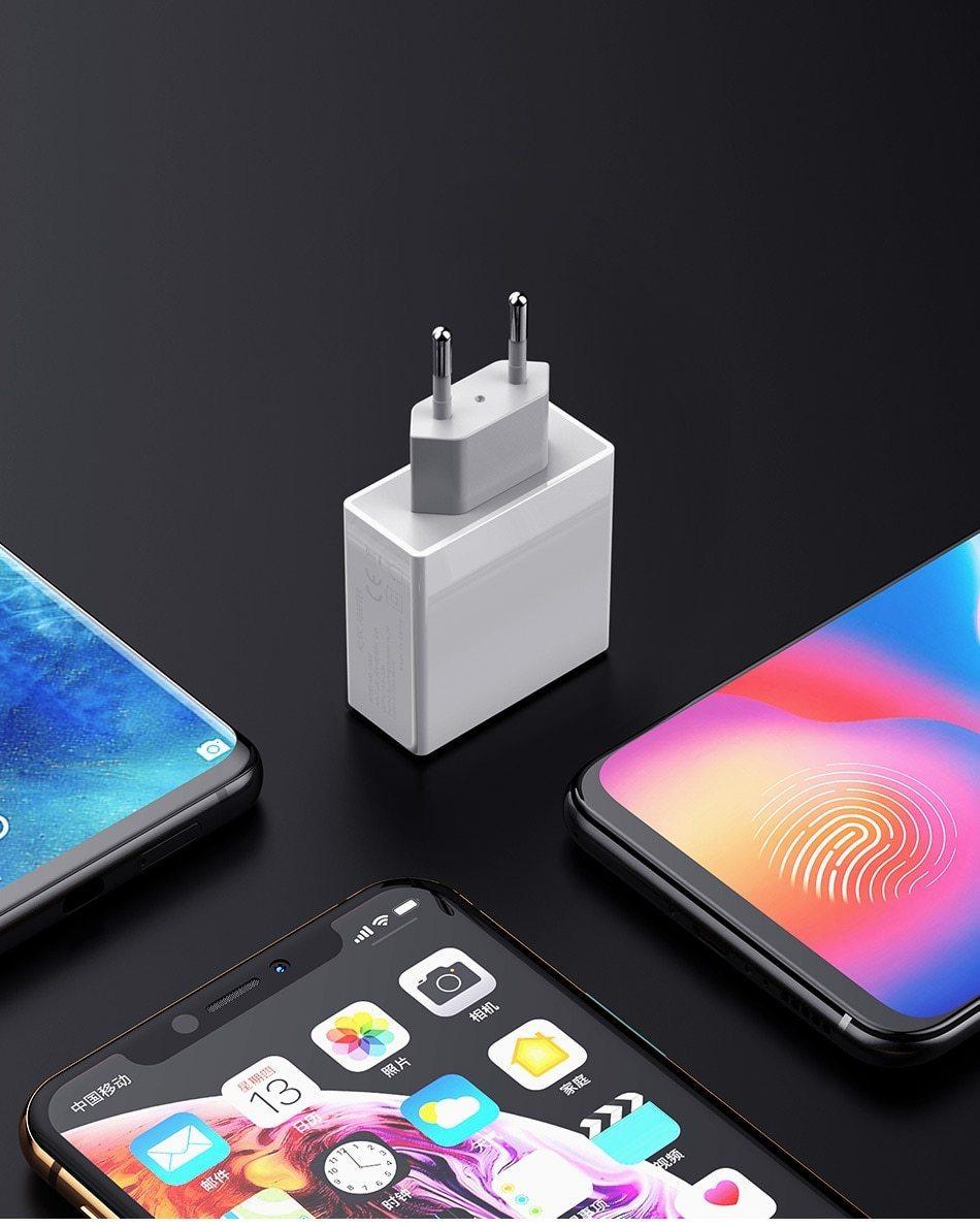 Chargeur de téléphone USB à 3 ports avec écran LED Prise UE Charge rapide intelligente de 3 A max au total Chargeur mural mobile pour smartphones