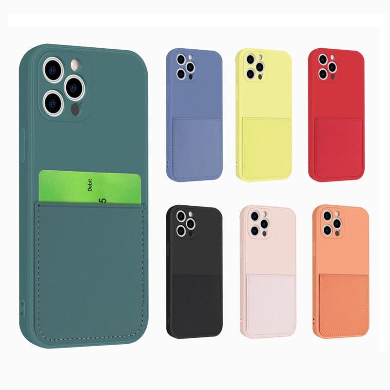 Coque de téléphone portefeuille simple en silicone pour iPhone 13 12 11 Pro Max Mini avec porte-cartes, coque de protection intégrale classique en silicone, anti-rayures et antichoc