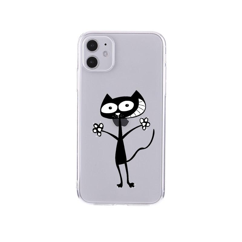 Housse de téléphone transparente motif chat noir mignon pour iPhone 14 14 Pro Max 14 Plus 13 Pro Max 13 12 11, coque de téléphone antichoc transparente avec motif chat imprimé pour filles, coque de téléphone souple et flexible en silicone transparent