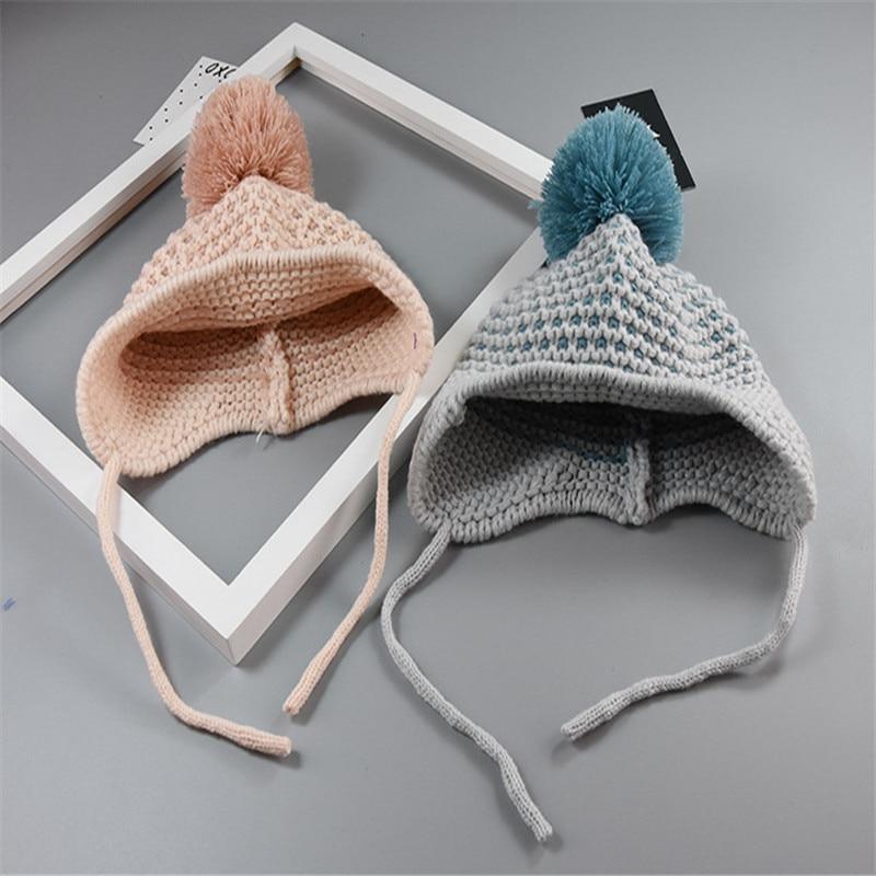 Joli bonnet à pompon pour bébé, casquettes en coton tricotées pour filles/garçons, bonnets à capuche en laine chaude, chapeaux pour tout-petits pour l'hiver