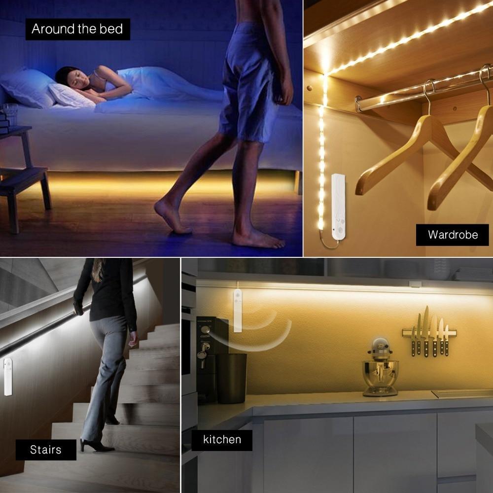 Stevvex Veilleuses de chevet sans fil avec mode nuit, alimentées par USB, détecteur de corps humain, bande LED pour escaliers, couloirs