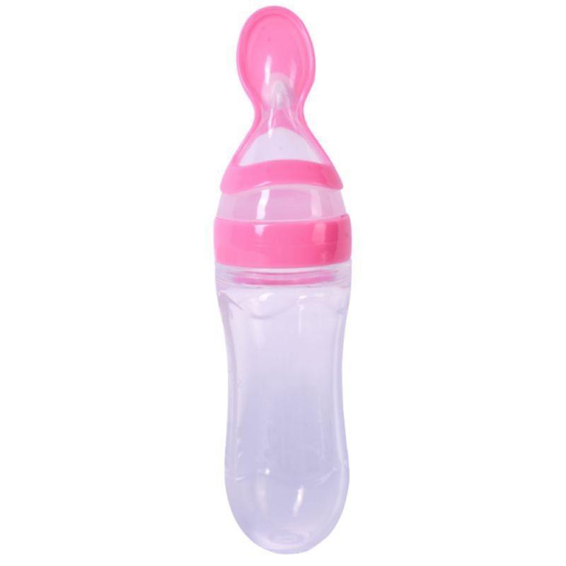 Biberon en silicone avec cuillère Bouteilles de complément alimentaire Bouteille de lait à presser avec cuillère Tasse pour bébé et enfant