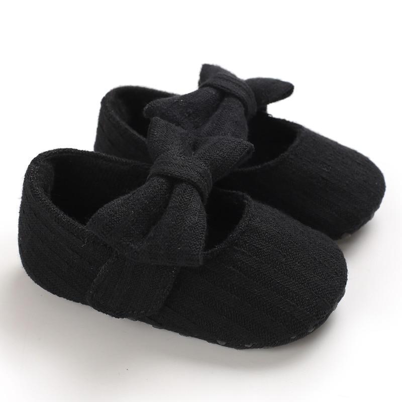Chaussures Souples Premiers Pas Nœud Papillon Couleur Unie pour Bébé Fille Respirantes