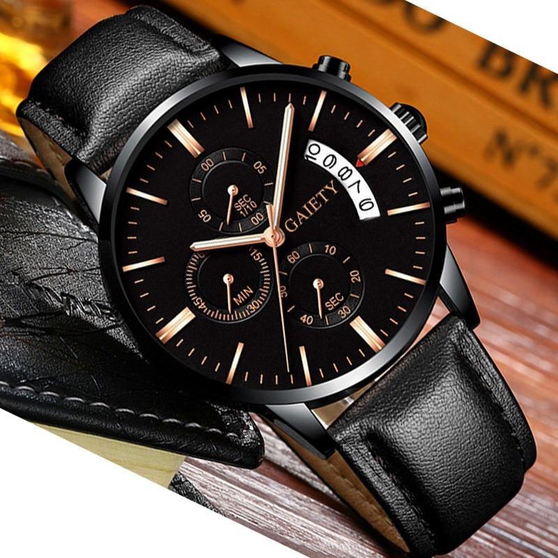 Montres pour hommes Montre bracelet à quartz d'affaires en acier inoxydable et bracelet en cuir pour hommes et garçons