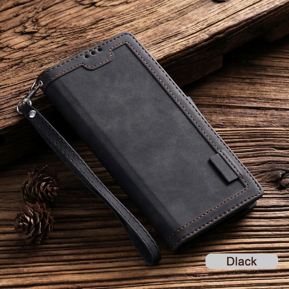 Étui portefeuille de luxe en cuir magnétique à rabat pour iPhone 14 13 12 Mini 11 Pro SE, avec porte-cartes, béquille, fentes pour cartes et argent, protection intégrale à 360°