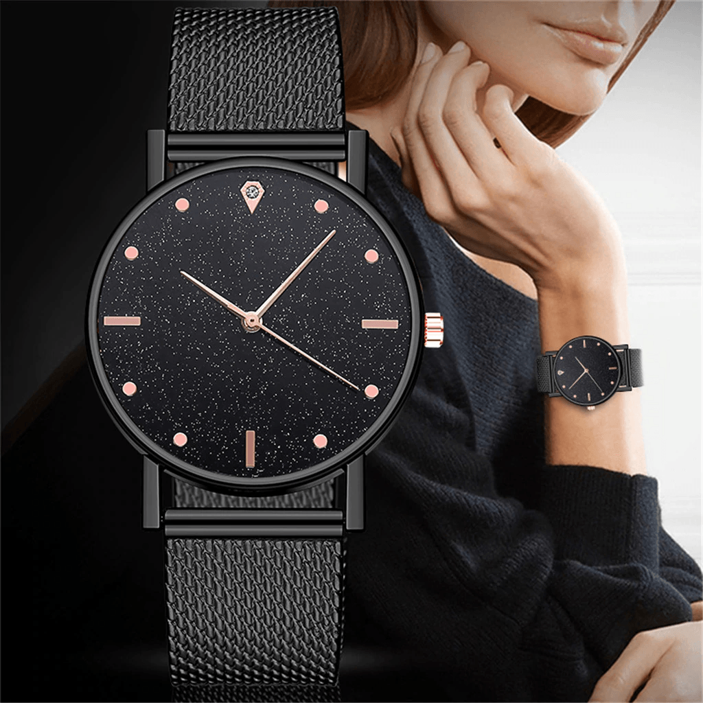 Montre décontractée pour femmes, cadran romantique ciel étoilé, montre-bracelet à quartz tendance pour femmes et jeunes filles