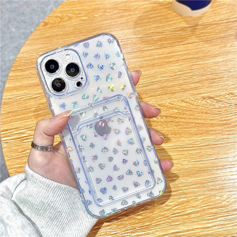 Étui Souple Transparent Unique pour iPhone 13 11 12 Pro Max avec Porte-Cartes et Dégradé, Couleurs Magnifiques, Protection Antichute