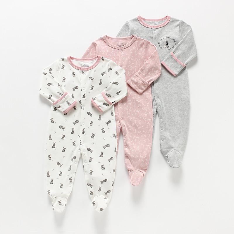 Lot de 3 grenouillères unisexes à manches longues pour bébé, pyjamas de dessin animé pour bébés de 0 à 12 mois