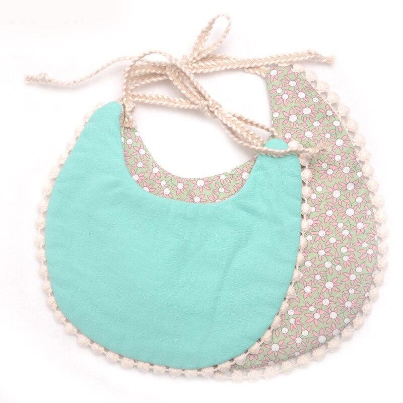 Bavette double épaisseur pour bébé fille ou garçon, bavoir d'alimentation, en coton et lin, avec pompons