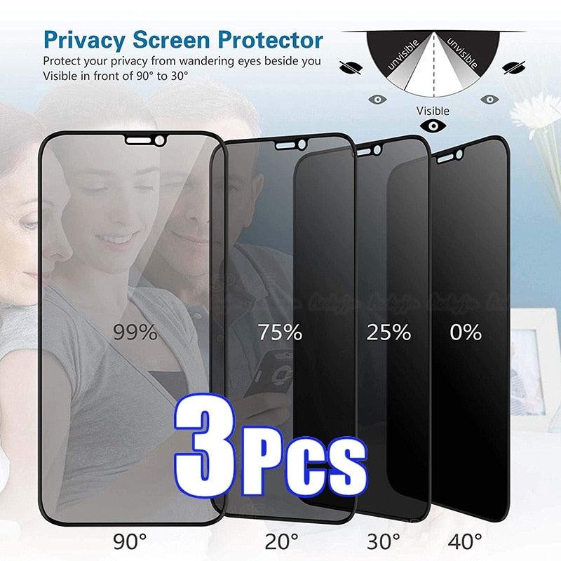 3 Pièces Meilleur Verre Trempé Confidentialité 9H pour iPhone 11 12 13 14 Pro Mini XS MAX X XR 6S 7 8 Plus SE Film de Protection Écran Anti-Espion Anti-Peeping en Verre Trempé pour iPhone