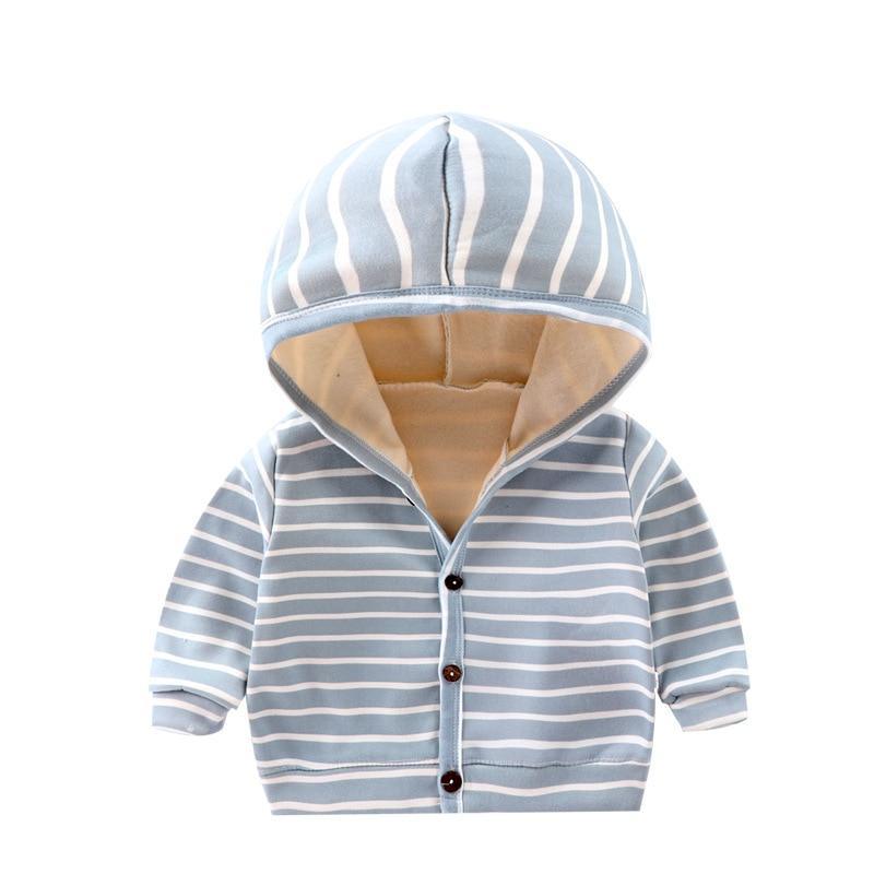 Bébé Printemps Automne Cardigan Rayé Bouton Velours Doublure Vêtements Nouveau-né Manteau/Veste à Manches Longues pour Garçons et Filles