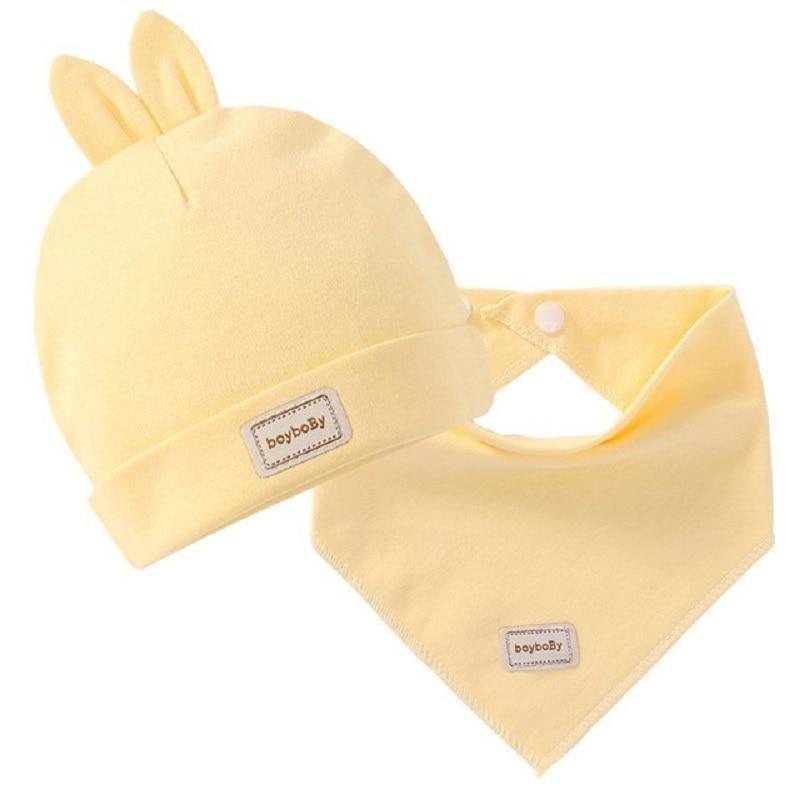 Foulard élastique double couche coton bonnets chapeaux avec bavoirs pour nouveau-né bébé couleur bonbon