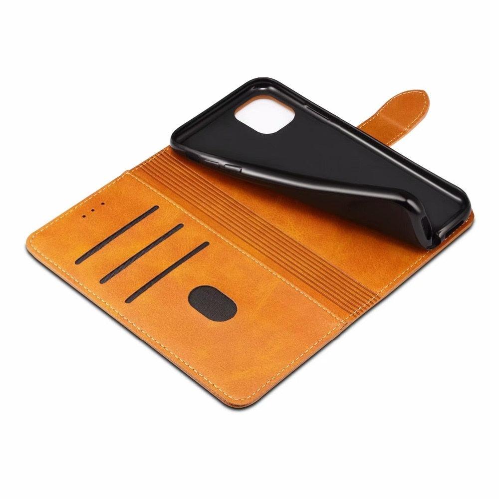 Étui à Rabat Magnétique en Cuir Rouge de Luxe pour iPhone 14 12 13 11 11 Pro Max XR XS Max X, Housse Portefeuille pour iPhone avec Emplacements pour Cartes, Béquille et Boucle Magnétique