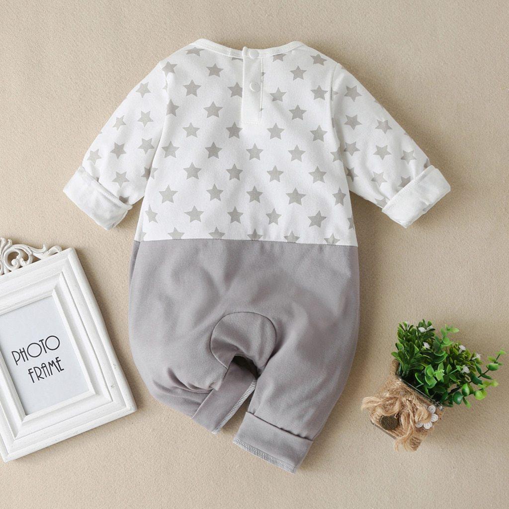 Barboteuse à manches longues imprimé étoile de dessin animé, combinaison motif éléphant, vêtements chauds pour bébés filles et garçons