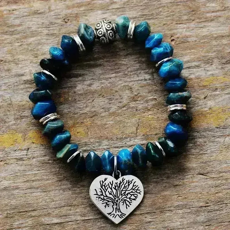 Bracelet Arbre de Vie en Apatite – Bijoux Véganes en Pierres Naturelles