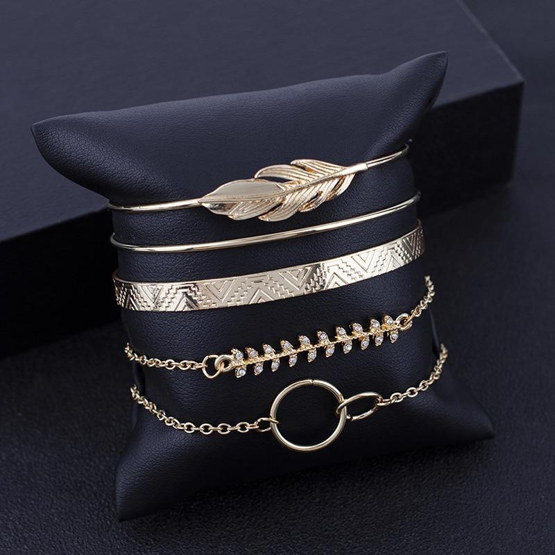 Lot de 5 bracelets de luxe modernes en or et cristal pour femmes, style punk bohème, cadeau de bijoux de plage