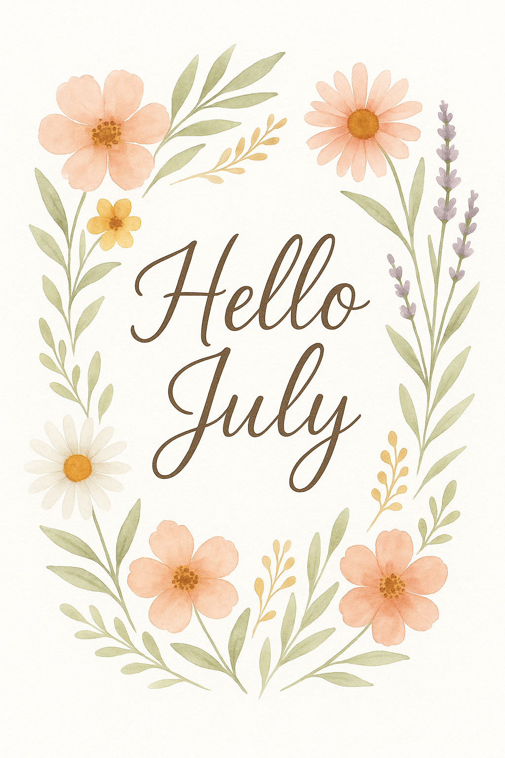 Bonjour Juillet – Impression d'art murale florale à l'aquarelle gratuite