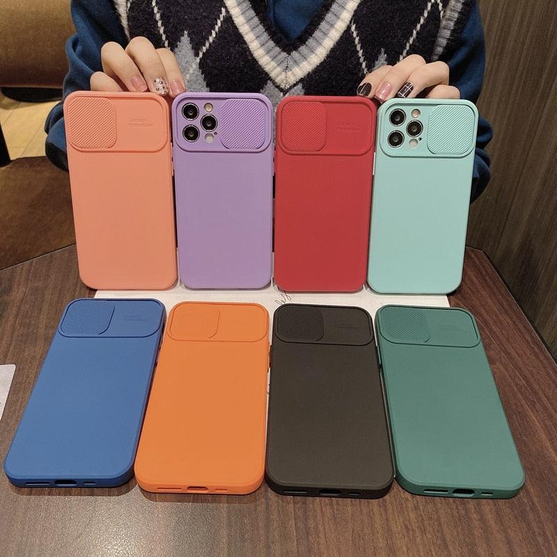 Étui en Silicone de Protection d'objectif Coulissant pour iPhone 11 Pro Max Mini 12 Pro 13, Étui Poussoir Housse de Caméra Coulissante avec Protecteur d'objectif de Caméra, Étui en Silicone Mince Compatible avec iPhone