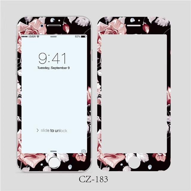 Verre trempé incurvé 3D pour iPhone 6 6s 7 8 Plus, motif fleurs tendance, protecteur d'écran, film de protection, protecteur d'écran en verre trempé conçu pour iPhone
