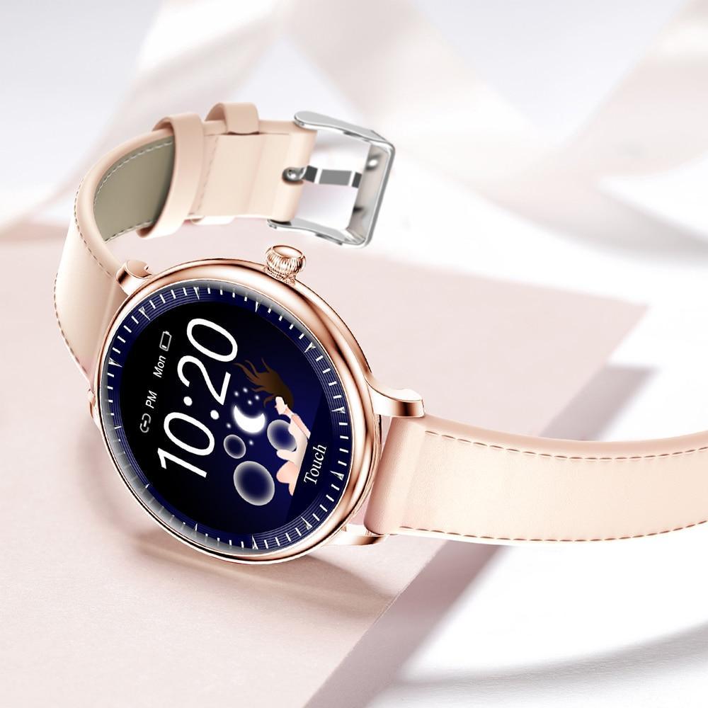 Montre connectée de luxe moderne et élégante pour femmes avec écran rond, compatible avec les systèmes Android et iOS, avec moniteur de fréquence cardiaque, pour filles, femmes et dames