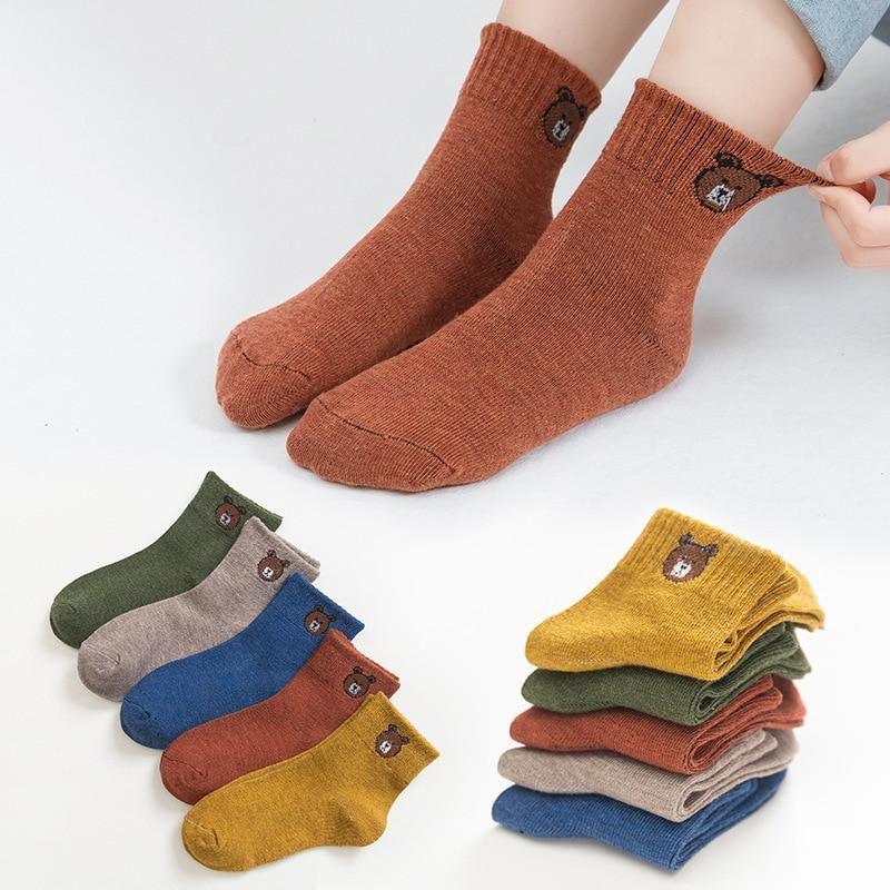 5 paires de chaussettes d'hiver pour bébés garçons, motif dessin animé ours, en coton respirant pour enfants, printemps automne