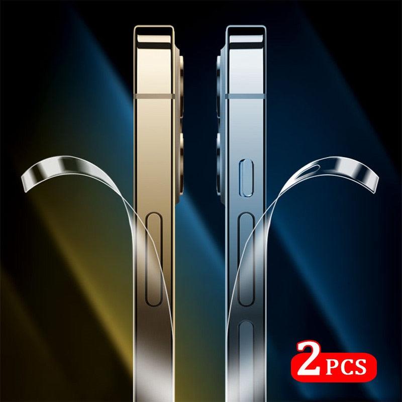 Film de protection de contour 2 pièces pour iPhone 14 13 Pro Max 11Pro XR XS, film latéral de téléphone transparent HD, protection latérale ultra-fine en verre trempé pour iPhone