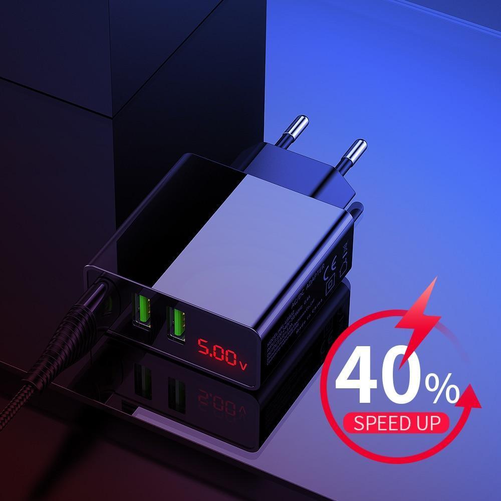 Chargeur de téléphone USB à 3 ports avec écran LED Prise UE Charge rapide intelligente de 3 A max au total Chargeur mural mobile pour smartphones