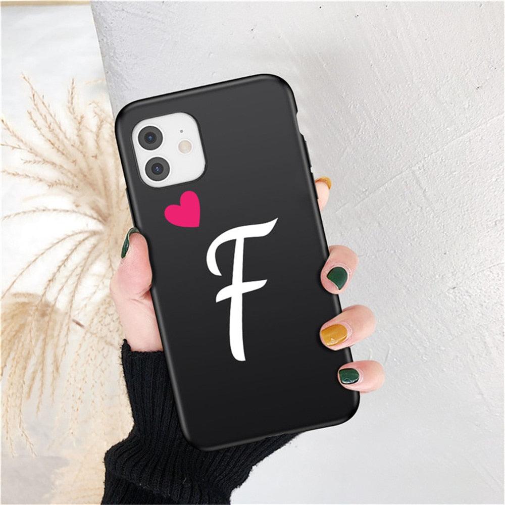 Étui de téléphone élégant pour femme avec lettre initiale A-Z Cœur d'amour pour couples compatible iPhone 13 12 Pro Max Mini, Housse de luxe en silicone souple avec initiale de nom