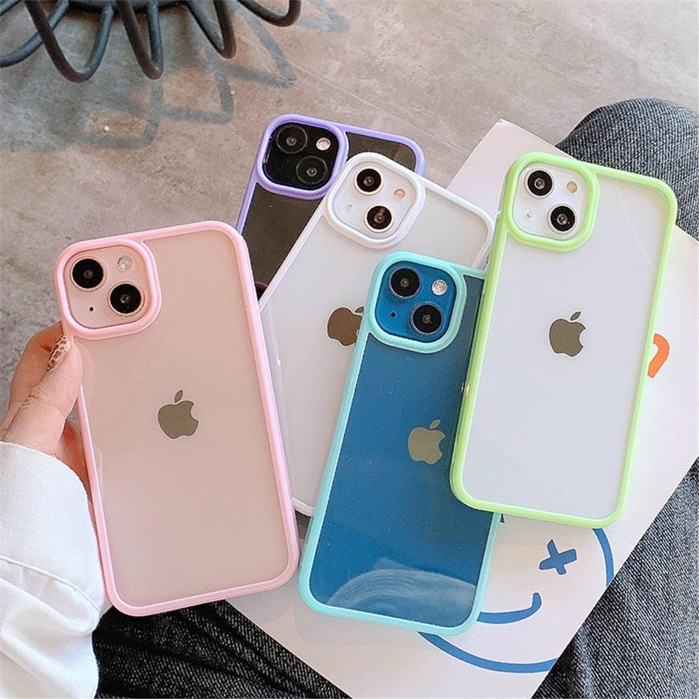 Coque de téléphone unisexe antichoc mignonne en silicone pour iPhone 14 11 12 13 Pro Max, étui de protection arrière transparent coloré en silicone pour iPhone