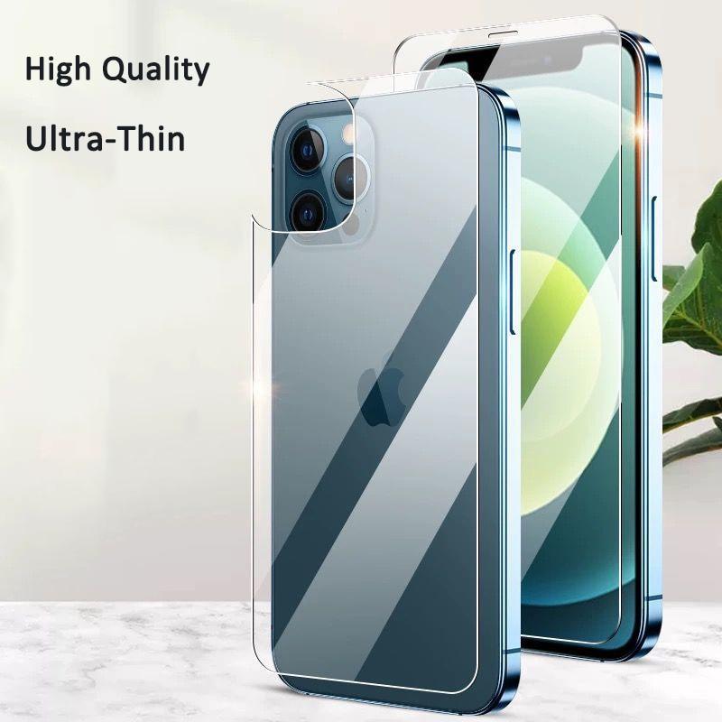 3-en-1 Lot de 2 films de protection d'écran en verre trempé pour iPhone 12 11 Pro Max Mini, Protection Avant + Arrière + Objectif pour iPhone 13 Pro Max - Film en verre trempé de qualité supérieure - Clarté HD - Anti-traces de doigts/rayures pour iPhone