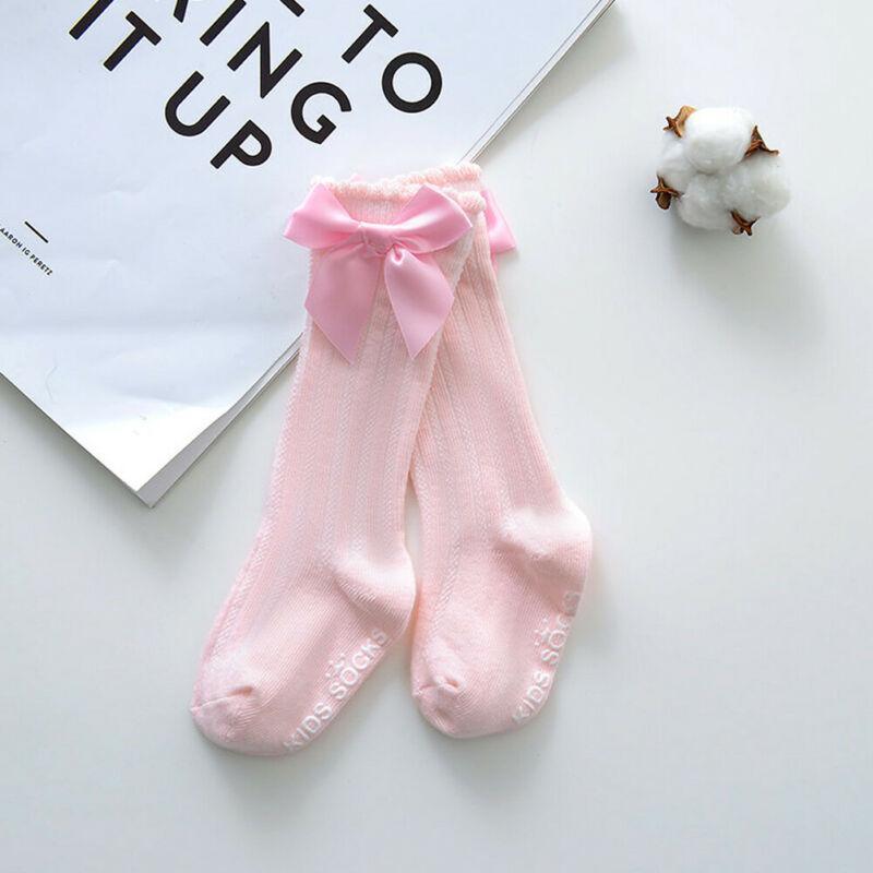 Chaussettes hautes bébé fille en 100% coton avec grand nœud et dentelle douce