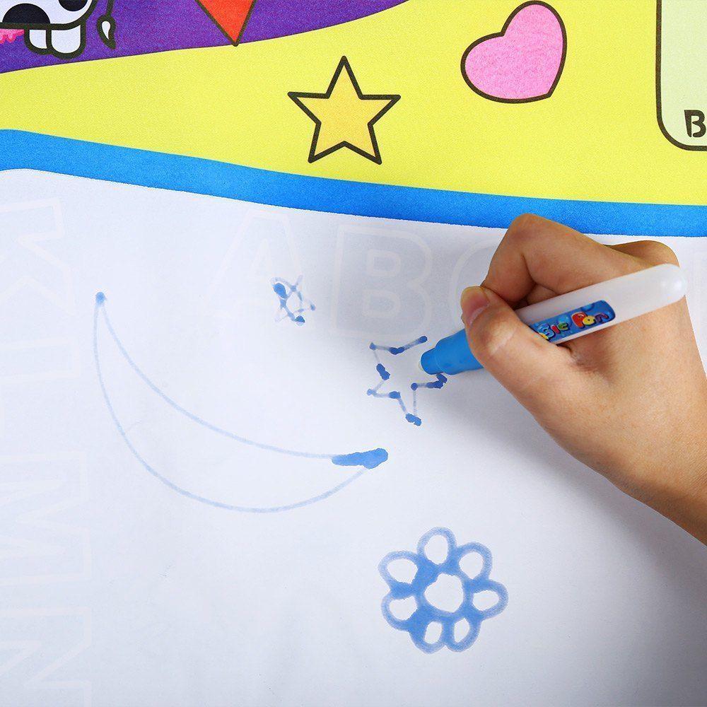 Tapis de dessin à l'eau pour enfants de 1 à 6 ans, tableau/tapis de peinture éducatif pour tout-petits avec stylo magique à eau, cadeau 45,5 x 29 cm (Blanc)